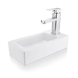Lavabo para Baño Pequeño 37 * 18 * 9 CM YOMYM,con Llaves para Lavabo Baño y Drenar,Lavabos Modernos para Baño...