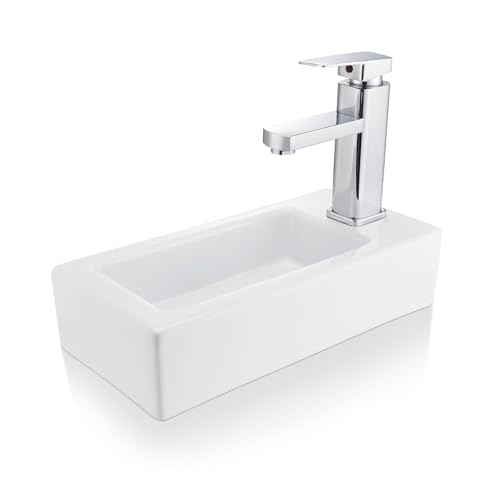 Lista de Lavabos encastrados , tabla con los diez mejores. 42 Lavabo para Baño Pequeño 37 * 18 * 9 CM YOMYM,con Llaves para Lavabo Baño y Drenar,Lavabos Modernos para Baño Recámara,Lavabo Flotante para Baño,para...