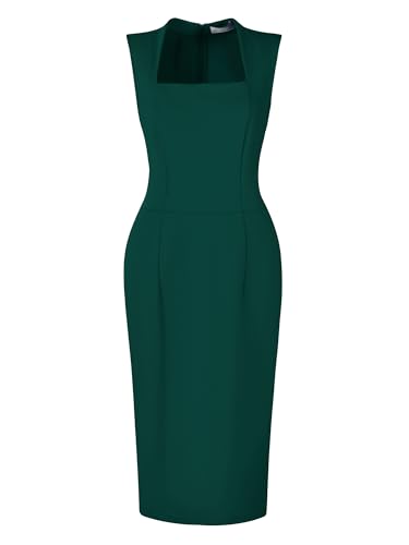 Women's Pencil Dress Sleeveless Square Neck Bodycon Office Work Sheath Dresses