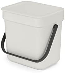 Brabantia - Sort & Go Kosz na Śmieci 3L - Mały Kosz na Śmieci - Pokrywa Stay Open - Uchwyt do Przenoszenia - Łatwy do Czyszczenia - na Blacie Kuchennym lub pod Zlewem - Light Grey - 19 x 14 x 18 cm
