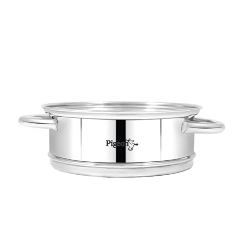 Image of Pigeon Elantra Stainless Steel 3 Tier Steamer Pot Set with Glass Lid | Pasta Steamer Momo /Modak Maker | Vegetable Steamer | Rice Steamer (22cm) | Capsulated Induction Bottom|ISI Certified