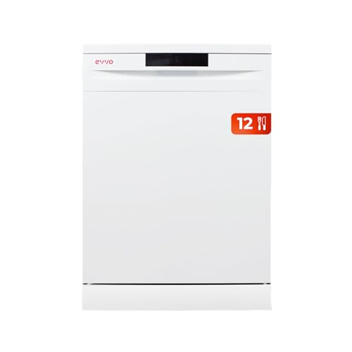 EVVO Lavavajillas Ancho 60 cm, Capacidad para 12 Cubiertos, Programa de Media Carga, Ahorro con el Programa ECO, 5 Programas, Bandeja Superior Ajustable, Panel Oculto, Modelo: D1 Acabado: Blanco