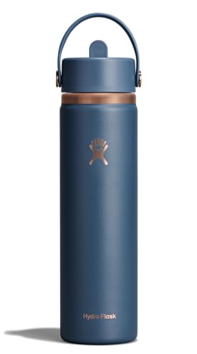 Image of Hydro Flask Water Bottle - Insulated Stainless Steel - Wide Straw Lid, Non Spill, Leakproof in 24 Oz Harbor Blue Arc