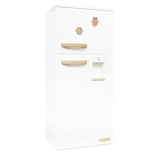 Le Toy Van - TV348 - Frigorífico de juego educativo para niñas, para niños a partir de 3 años, para cocina de juguete de madera Montessori, accesorios incluidos, congelador con puerta magnética