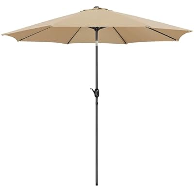 Yaheetech 10FT Patio Umbrella Outdoor Patio Yard Market Table Umbrella with Push Button Tilt & Crank for Garden/Beach/Lawn/Deck/Backyard/Pool, 8 Ribs, Tan
