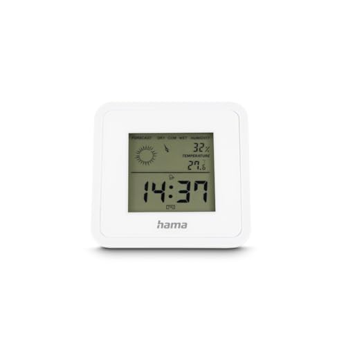 Hama Thermometer Hygrometer, digital (für Innen, Anzeige von Uhrzeit, Temperatur, Luftfeuchtigkeit, Raumklima und Wettervorhersage, mit Weckfunktion,...