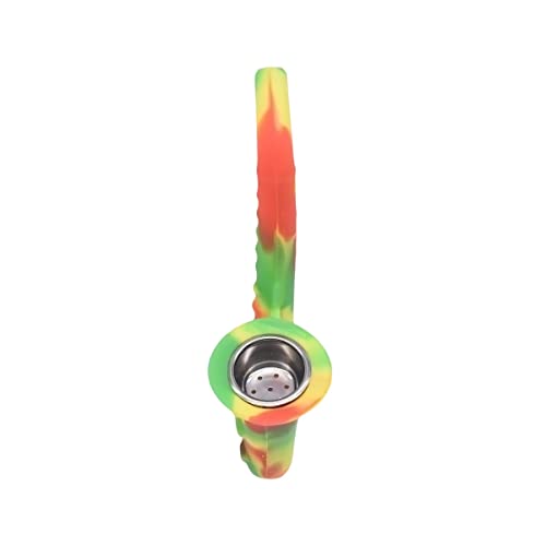 Image of Kookee Silicone Unbreakable Saxophone Smoking Pipe, Tobacco Pipes with Steel Bowl, Red and Green