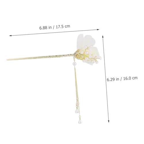 Image of 1pcs of Chinese Hair Sticks for Buns, Pearl Flower Vintage Metal Hair Chopsticks for Women and Girls Dangle Tassel Pendant Hair Accessories Hanfu Handmade Decor Hairpin (vintage)