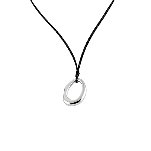 Ailiessy Boho Pendant Necklace for Women Chunky Circle Necklace Layered Circle Leather Choker Necklaces Minimalist Jewelry Christmas Gifts Stocking Stuffers(01 Sliver)