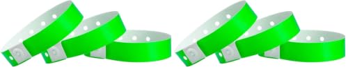 Image of 100 WristCo Neon Green Plastic Wristbands for Events - Extended Wear, Secure Snap Prevents Reuse - Premium-Grade Bracelets (Pack of 2)