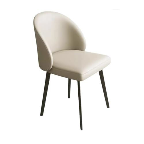 Chaise de salle à manger en cuir beige avec dossier incurvé, chaise d'appoint rembourrée pour salon, chambre à coucher et salle à manger - Pieds en métal élégants pour plus de confort et d'élégance