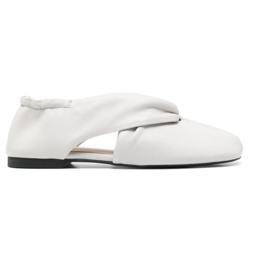 Women's Leather Ballet Flats Cut Out Casual Loafers Square Toe Slip-On Comfortable Shoes Back Elastic Work Flat Shoes