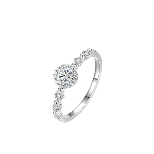 Anillo de oro blanco de 18 quilates, anillo ancho para mujer, con moissanite redondo, plata, talla 60 (19,1)