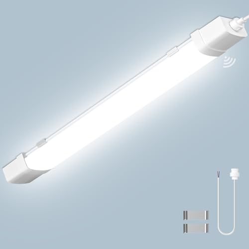 Wowspeed - Regleta LED con detector de movimiento, 30 W, 3200 lm, neón LED, blanco frío, 6500 K, impermeable IP65, techo para garaje, almacén, taller, oficina - 1 pieza