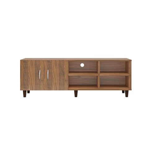 Image of VIKI Modern TV Unit for Living Room | Engineered Wood TV Cabinet with 2 Door Storage & 2 Open Shelves, Set Top Box Stand, Entertainment Unit, 140W x 48H x 40D cm | DIY | 1 Year Warranty (Walnut)