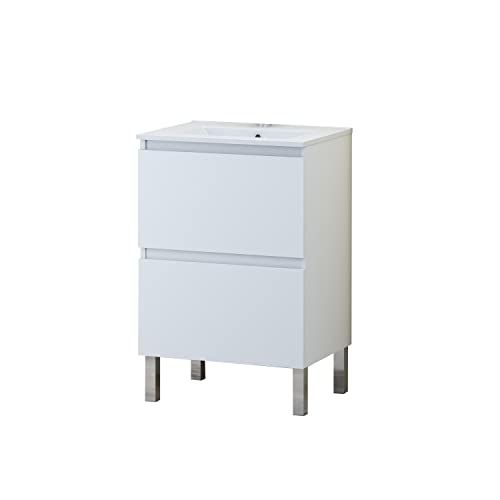 Muebles De Baño Baikal Conjunto Mueble de Baño con Lavabo y Espejo con Aplique LED con Patas, en Varios Acabados, Melamina 16. Sin Espejo....