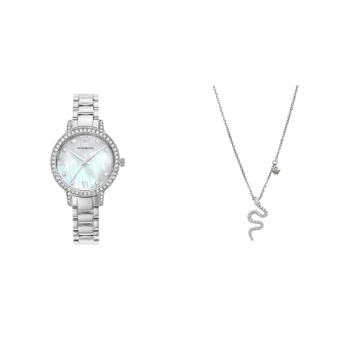 Emporio Armani Women's Silver-Tone Stainless Steel Watch and Necklace, Set