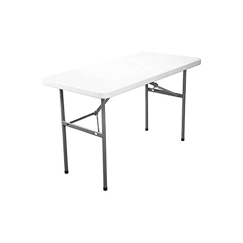 New Home Era Folding Table - Foldable Heavy Duty Plastic Table For Indoor & Outdoor Parties, Picnic, Camping, Wedding, Bbq Catering, Garden Dining - Fold-In-Half Portable Utility Table - White - 4Ft #TOP1