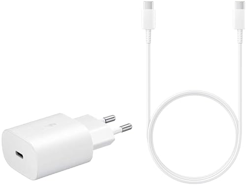 Image of etguuds 25W Samsung Original 5G Power Adapter With C To C Cable For Fast Charging Compatible With Samsung M55S /A06 /M35 5G / M34 /M14 /M15 /S24 /S24 Ultra / S23Fe / S23 / A35 /S21Fe /M34 /M13 /F34 /F54, White
