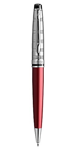 Waterman Expert Deluxe stylo bille | rouge foncé avec capuchon ciselé | pointe moyenne | encre bleue | coffret cadeau