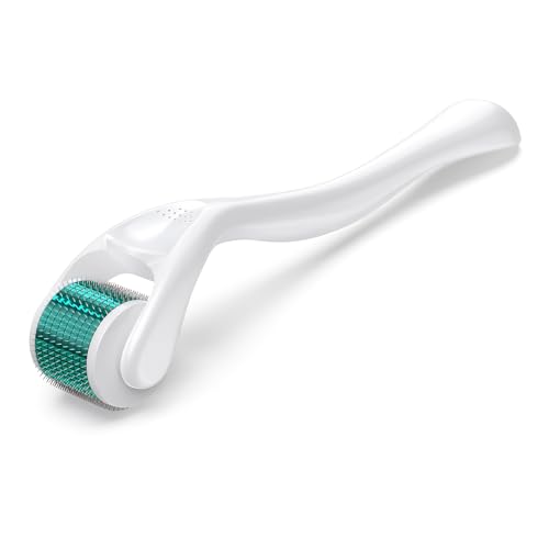 Titanium Derma Roller with 540 Needles for Face, Beard & Hair – Gentle Massage Roller for Daily Skincare Routine – Suitable for Men & Women 0.3 White Green