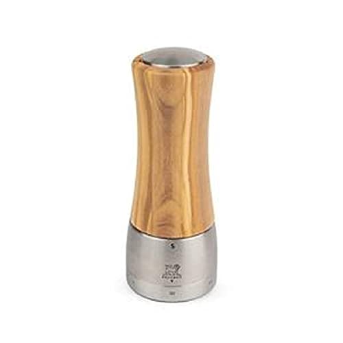 PEUGEOT - Salzmühle Madras u‘Select 16 cm -6 voreingestellte Mahlgrade - Innovatives Zirlion-Mahlwerk für pulverfeines Salz - Aus PEFC-zertifiziertem Olivenholz und Edelstahl - Französisches Know-how