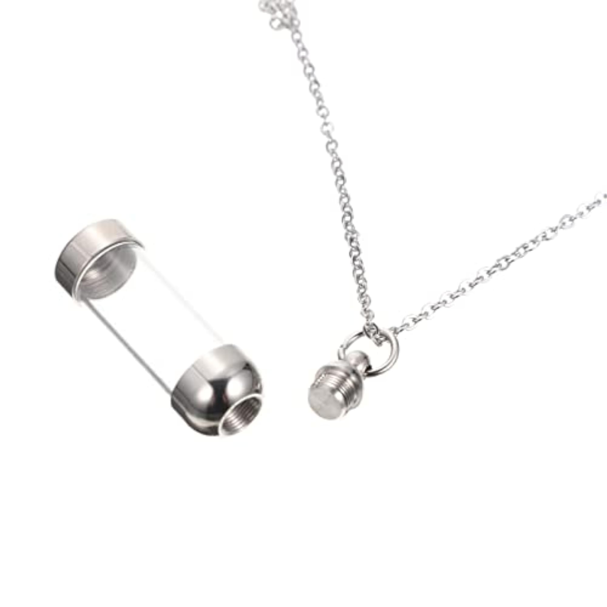 Memorial Keepsake Cylinder Cremation Ashes Necklace, Silver