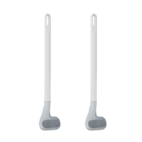 Image of Toilet Brush, Long Handle Golf Toilet Brush with Holder 360 Deep Cleaning Flexible Silicone Toilet Cleaner Brush Wall Mounted for Bathroom (2Pcs White Brush)