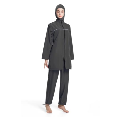 Burkini 3 pièces pour femmes avec hijab et fermeture éclair avant taille L