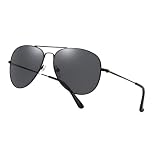 Komonee Pilot Style Designer Sunglasses - Black Frame Black Lens Classic Retro Shades, Unisex Men & Women UV400 Protection Glasses, Great for Cycling Golf Fishing Sports & Holidays