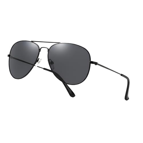 Image of Komonee Pilot Style Designer Sunglasses - Black Frame Black Lens Classic Retro Shades, Unisex Men & Women UV400 Protection Glasses, Great for Cycling Golf Fishing Sports & Holidays