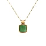 Moonffay Trendy Green Stone Pendant Necklace,18k Plated Non Tarnish Gold Necklaces,Green Square Gem Pendant Jewelry for Women