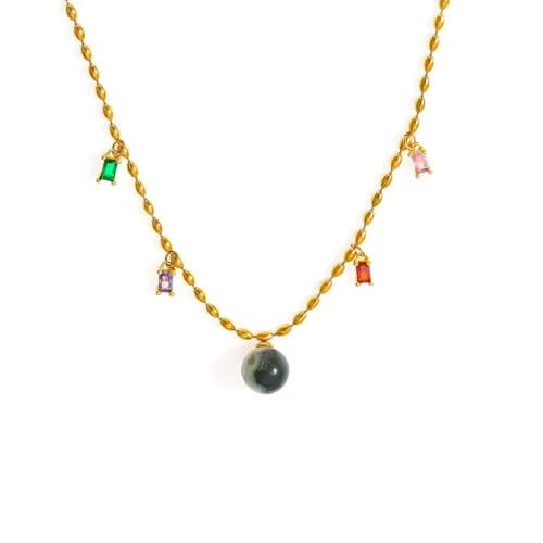 Collier pierre naturelle unisexe pendentif rond zircon coloré femme