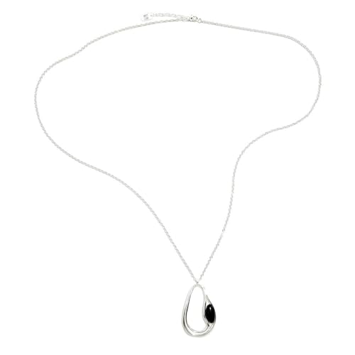 Agatha Ruiz de la Prada Collar Pertegaz Chapado Plata mujer DUNE 84cm. colgante 48mm. detalle piedra negra latón