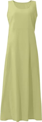 Image of Apvirdy Linen Dress for Women Summer Sleeveless Solid Casual Baggy Flowy Maxi Dresses with Pockets