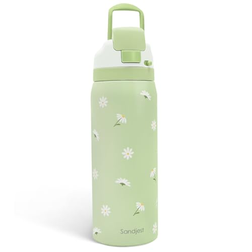 Image of Daisy Insulated Stainless Steel Water Bottle with Straw for Sports and Travel, 32oz Gifts for Women Girls Friends Teens Birthday Christmas (Green)