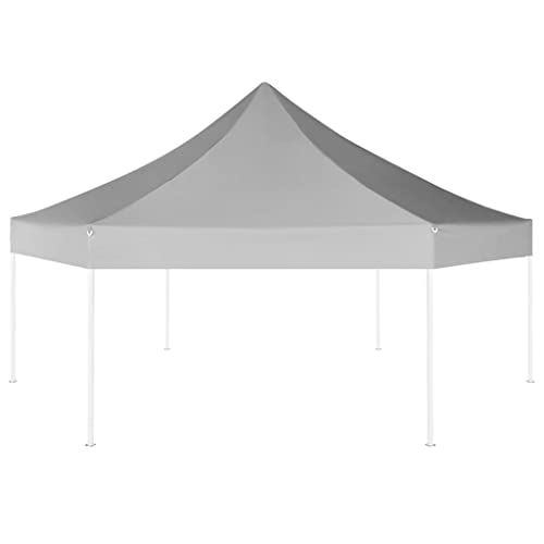 Foldable Hexagonal Gazebo Grey Powder-Coated Steel 11.8ft x...