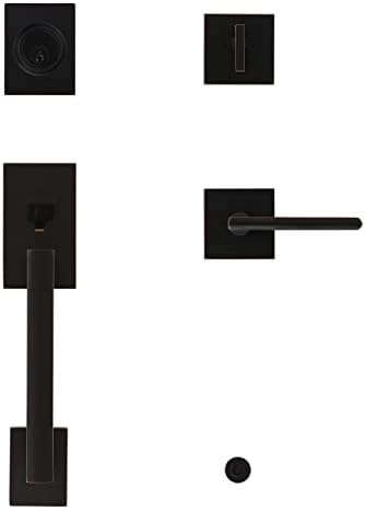 CozyBlock Single Door Handle Set with Single Cylinder Deadbolt, Rectangular Adjustable Entry Door Lock Set (Arch Lever, Oil Rubbed Bronze)