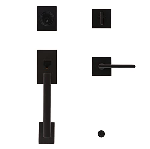 Cozyblock Single Door Handle Set With Single Cylinder Deadbolt, Rectangular Adjustable Entry Door Lock Set (Arch Lever, Oil Rubbed Bronze) #TOP1