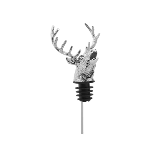 Image of Pourer for Liquor Bottles, Whiskey Bottle Pourer, Deer-Head Elegant Deer-Head Profile(Silver)
