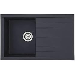 Fregadero 80 Fregadero empotrado de mineralita 1 cuenca de 80 cm negro, respekta HOUSTON80X50S