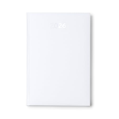 PROMO-SHOP - Agenda Blanca 2026 Personalizada con tu Logo o Foto. Tapa Dura Acolchada de Polipiel, 12 Meses, Página por día de Lunes a Viernes, Mapa de España, Tamaño A5, Marca páginas incluido