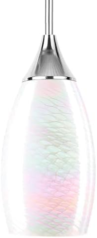 Porseme Pendant Light Features Kitchen Island Hanging Lamp with Adjustable Rod Handcraft Art Glass Shade E26 Socket for Home Kitchen Sink Counter Make-up Table (White)