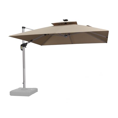 Purple Leaf 3X3 M Large Cantilever Umbrella Outdoor, Patio Umbrella with Crank Handle and Tilt, Offset Umbrella for Deck (Upgraded LED Beige)