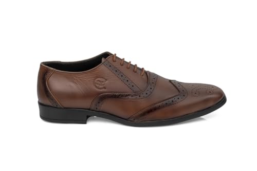 Image of Men's Handcrafted Oxford Lace-up Shoes with Broguing - Crafting Luxury and Elegance for You Tan 8