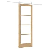 vidaXL Puerta Deslizante con Juego de Herrajes 73.5X198.5 cm Madera Maciza de Pino Interior Vidrio 'Orkdal'Rústica Doble Separador de Ambientes Closet Sala de Estar