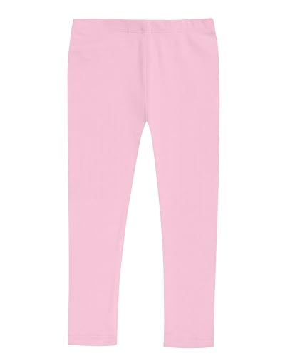 Girls 100% Cotton Leggings – Soft Breathable Baby Rib Pants for School Uniform, Sensory-Friendly Wear, Sensitive Skin Comfort, Everyday Play & Layering Basics (Pink, 12-18 Months)