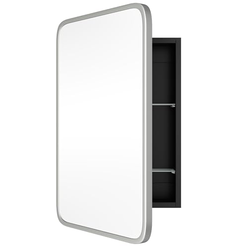 Image of Medicine Cabinet with Brushed Nickel Metal Frame Mirror, Overall 16.5 inchx24 inch