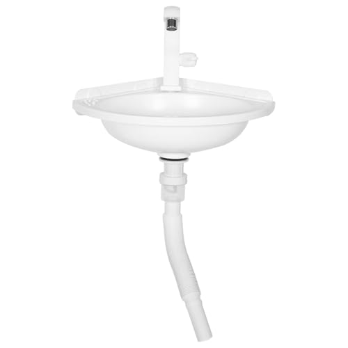 SHOWERORO Lavabo de esquina de pared, con forma de abanico que ahorra espacio, minilavabo de plástico para baños pequeños, apartamentos, autocaravanas, porches y balcones.