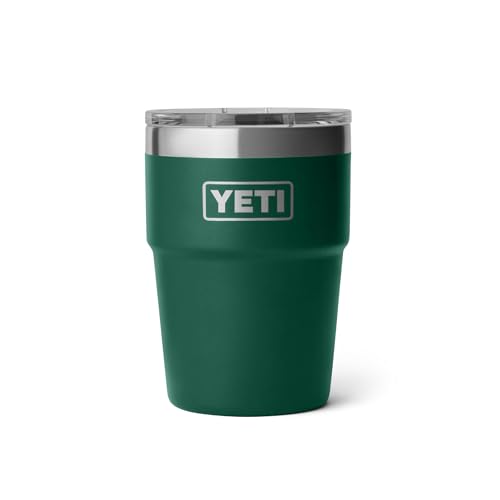 Image of YETI Rambler 16 oz Stackable Tumbler, Vacuum Insulated, Stainless Steel with MagSlider Lid, Black Forest Green